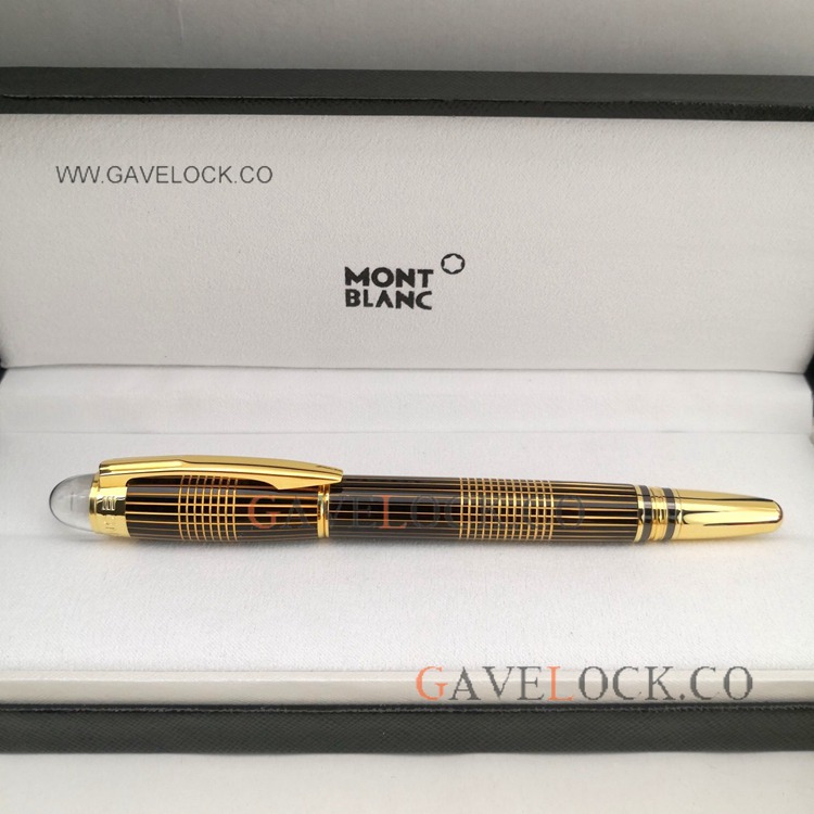 Starwalker Mont Blanc Pen Black And Gold Stripped Rollerball Starwalker Mont Blanc Pen Black And Gold Stripped Rollerball